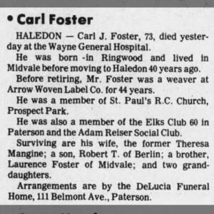 Carl John Foster Obituary
