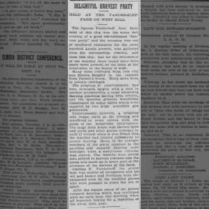 Deligthful Harvest Party at Vanderhoff Farm on West Hill: Elmira Gazette and Free Press Elmira, New York · Saturday, August 31, 1901