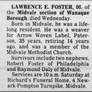 Lawrence Edward Foster Obituary
