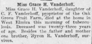 Grace H Vanderhoff Obituary - Elmira Star-Gazette Fri, Jun 23, 1905